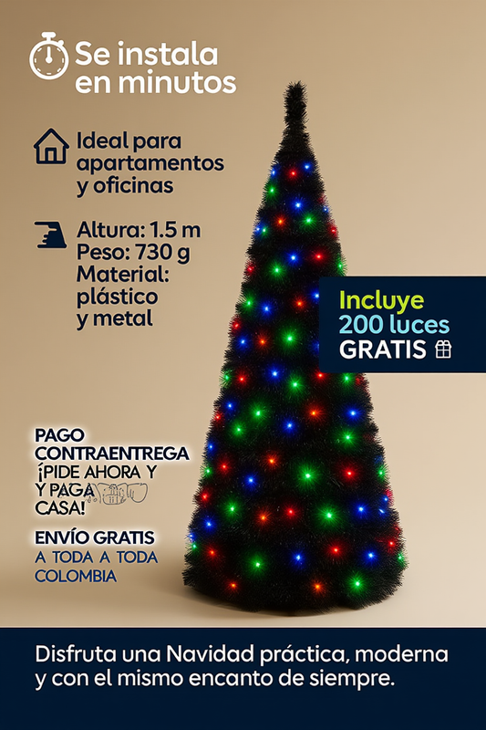 Árbol Navideño con 200 luces GRATIS ✨ Montaje en 2 minutos — Sin estrés