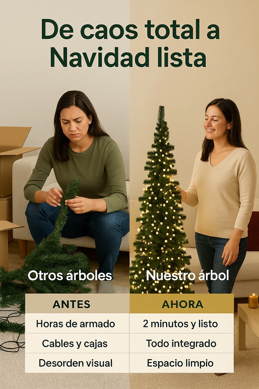Árbol Navideño con 200 luces GRATIS ✨ Montaje en 2 minutos — Sin estrés
